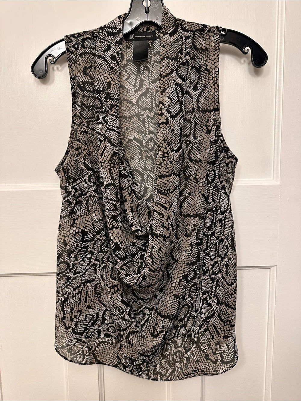 ⭐️ INC International Concepts Black & Cream Snake-Print Draped Neck